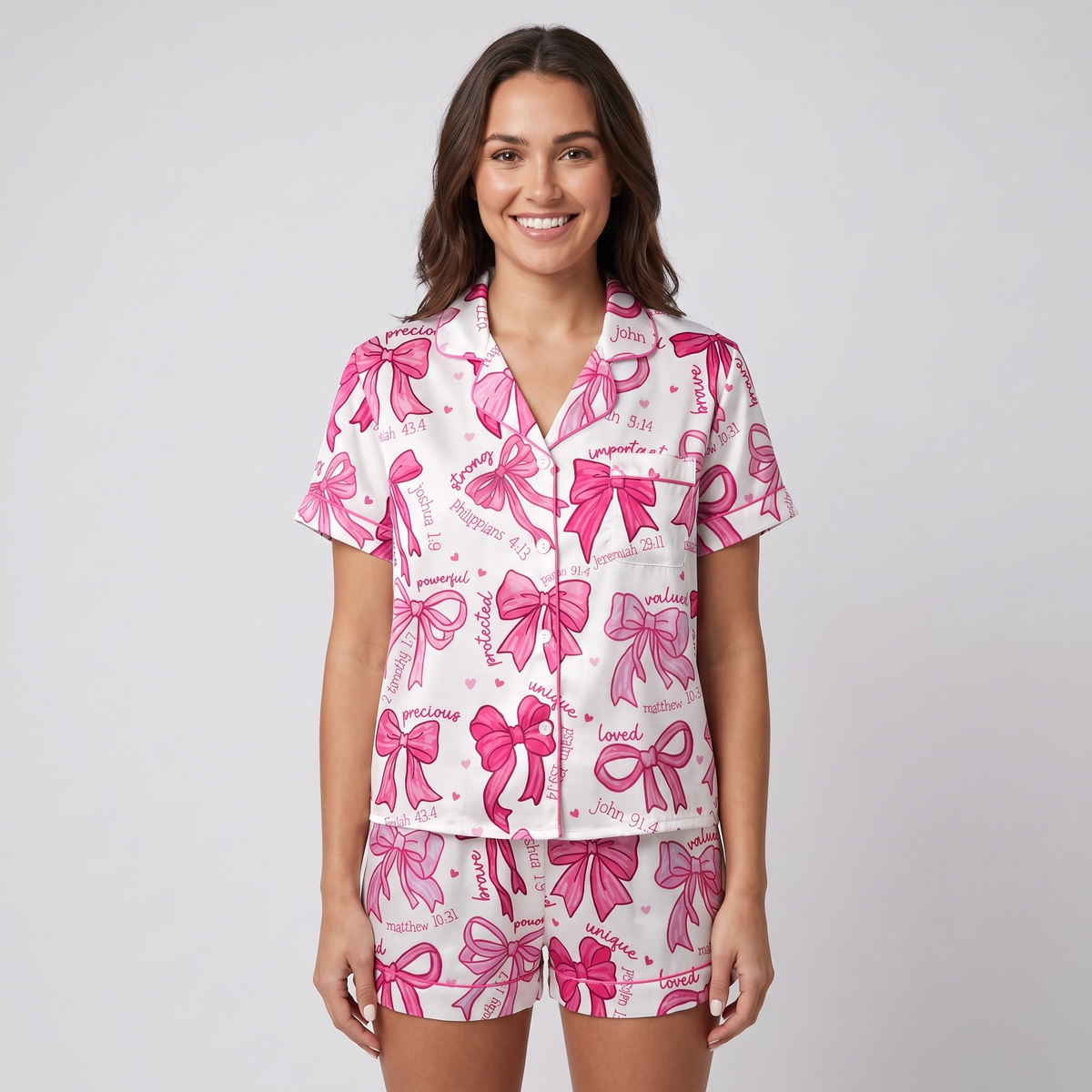 Faith Coquette Bows Women's Pajama Set - short sleeve and shorts