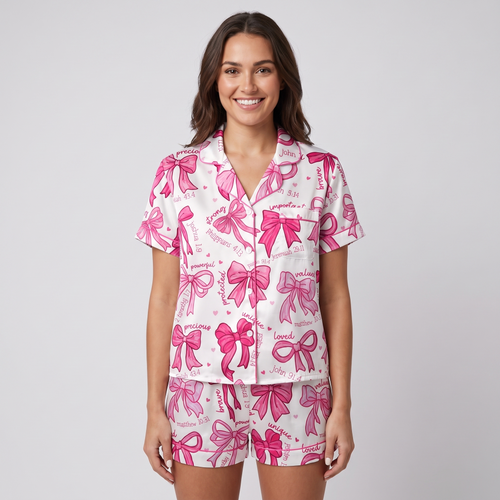 Faith Coquette Bows Women's Pajama Set - short sleeve and shorts