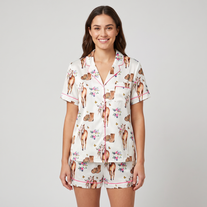 Wildflower Crown Horse Women's Pajama Set - short sleeve and shorts