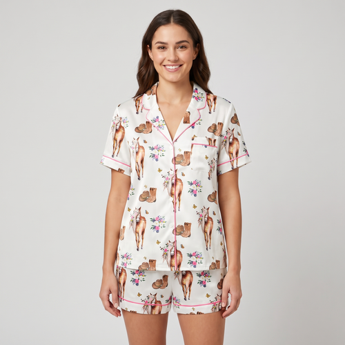 Wildflower Crown Horse Women's Pajama Set - short sleeve and shorts
