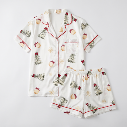 Watercolor Winter Trees Women's Pajama Set - flat lay