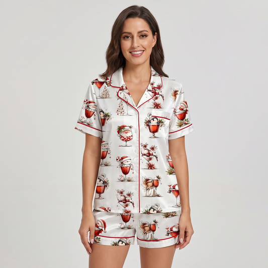 Holiday Happy Hour Women's Pajama Set - short sleeve and shorts