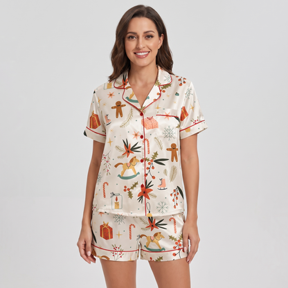 Rocking Horse Christmas Women's Pajama Set - short sleeve and shorts