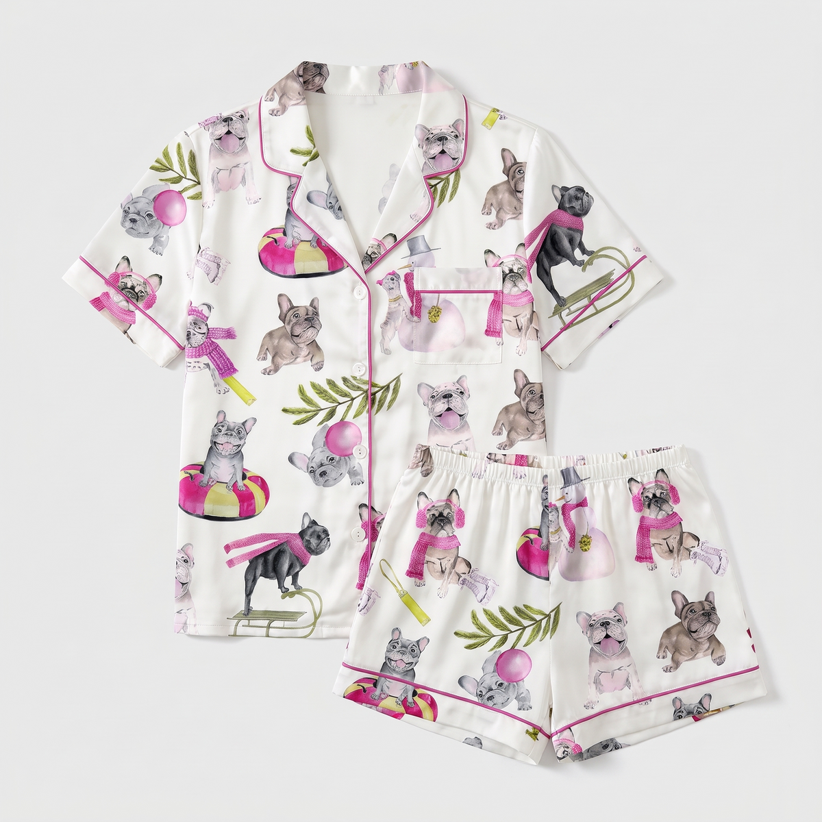 Frenchies On The Slopes Women's Pajama Set - flat lay