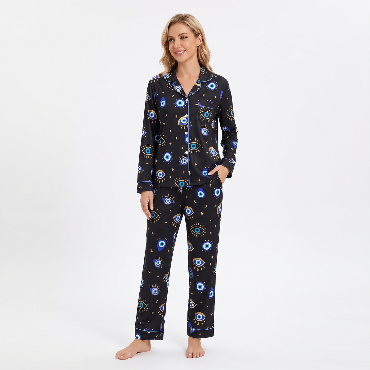 Lucky Evil Eye Women's Pajama Set - Black - long sleeve and pants