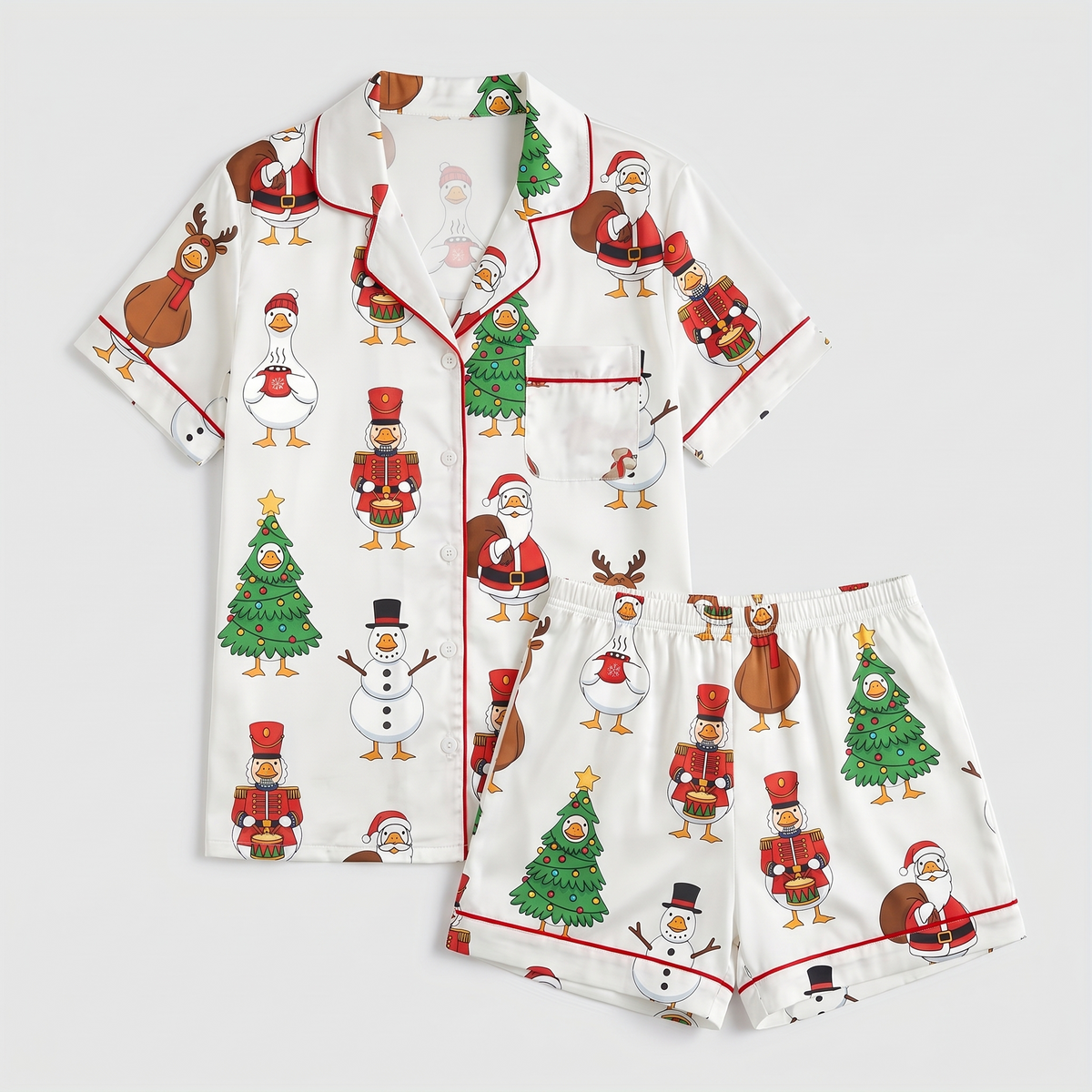 Goose, Santa & Snowmen Women's Pajama Set - flat lay