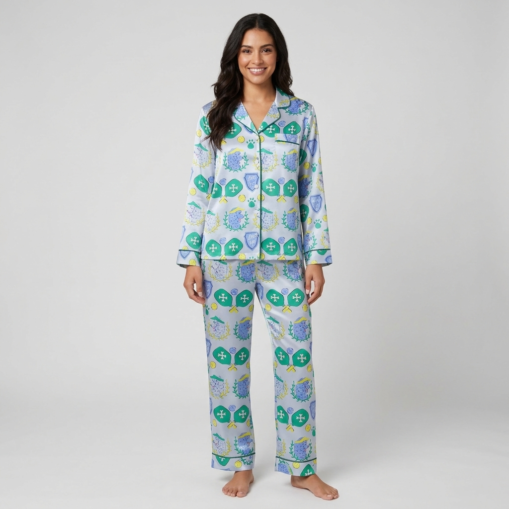 Pickleball Poodles Women's Pajama Set - Blue long sleeve and pants