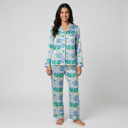 Pickleball Poodles Women's Pajama Set - Blue long sleeve and pants