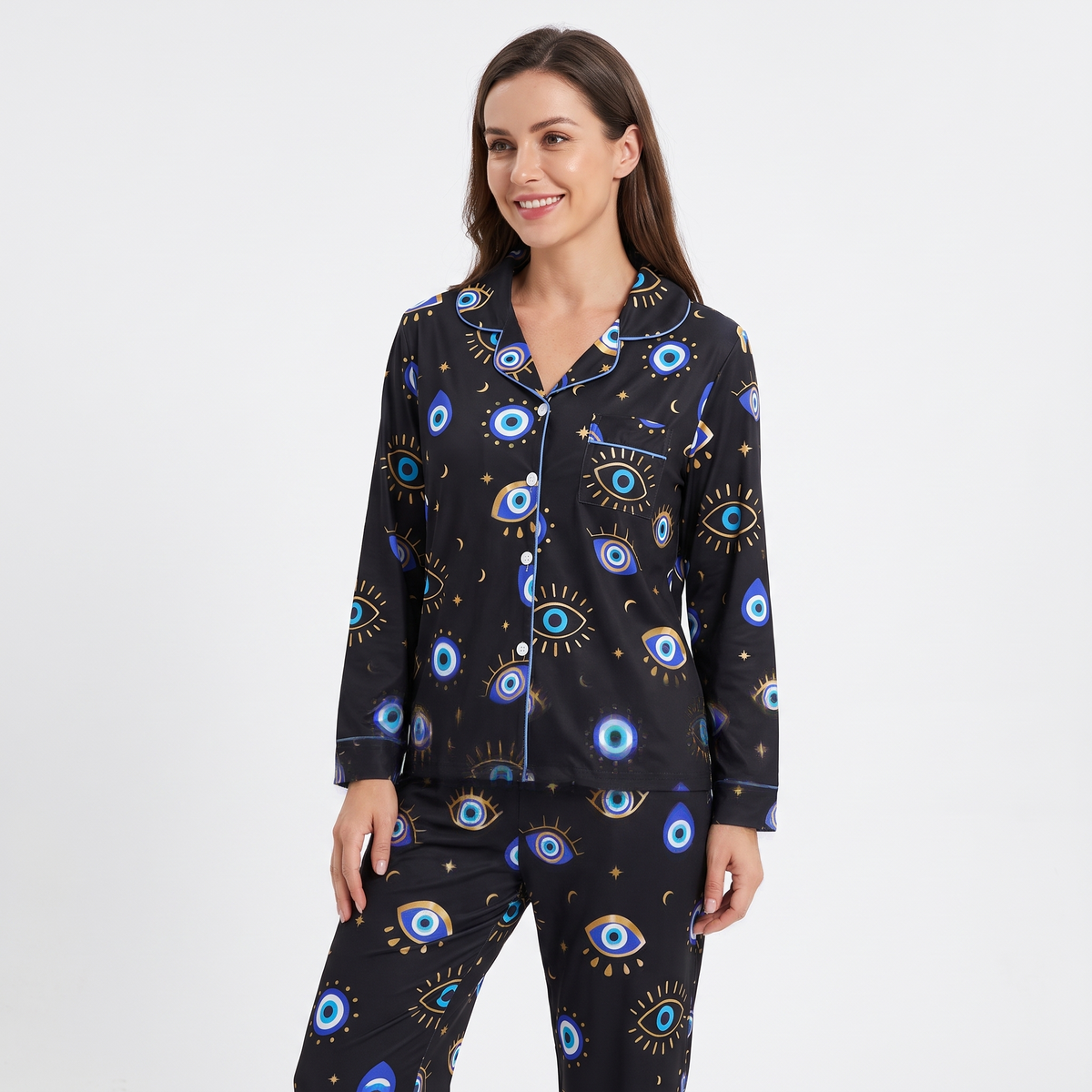 Lucky Evil Eye Women's Pajama Set - Black - long sleeve and pants