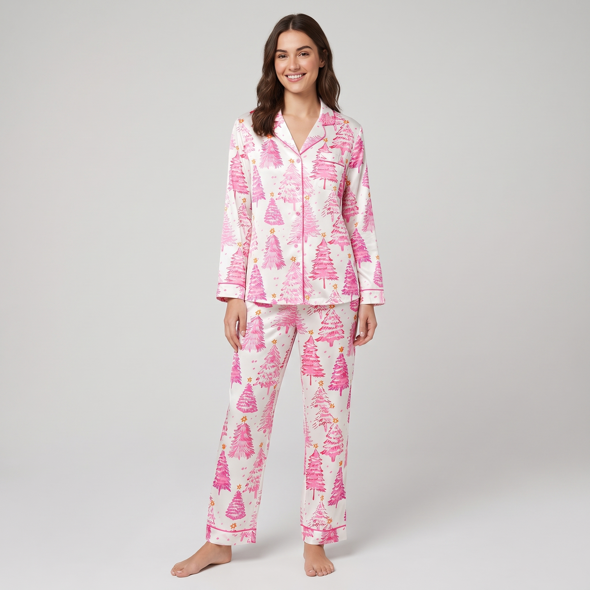 Pink Tinsel Trees Women's Pajama Set - long sleeve and pants