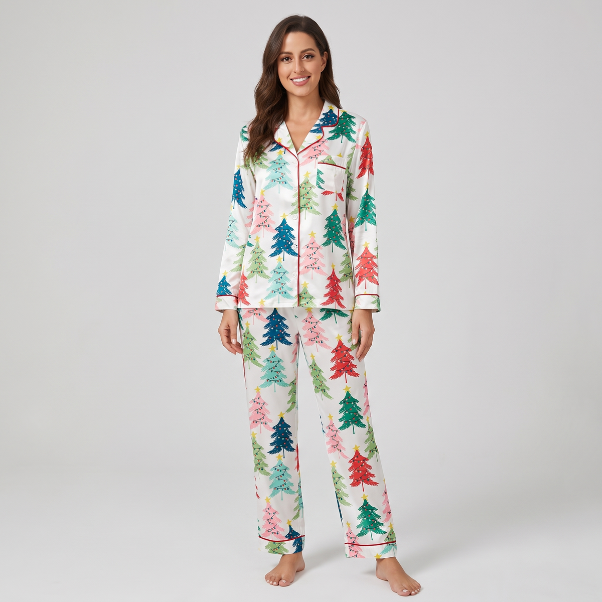 Playful Christmas Trees Women's Pajama Set - long sleeve and pants