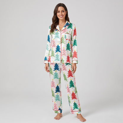 Playful Christmas Trees Women's Pajama Set - long sleeve and pants