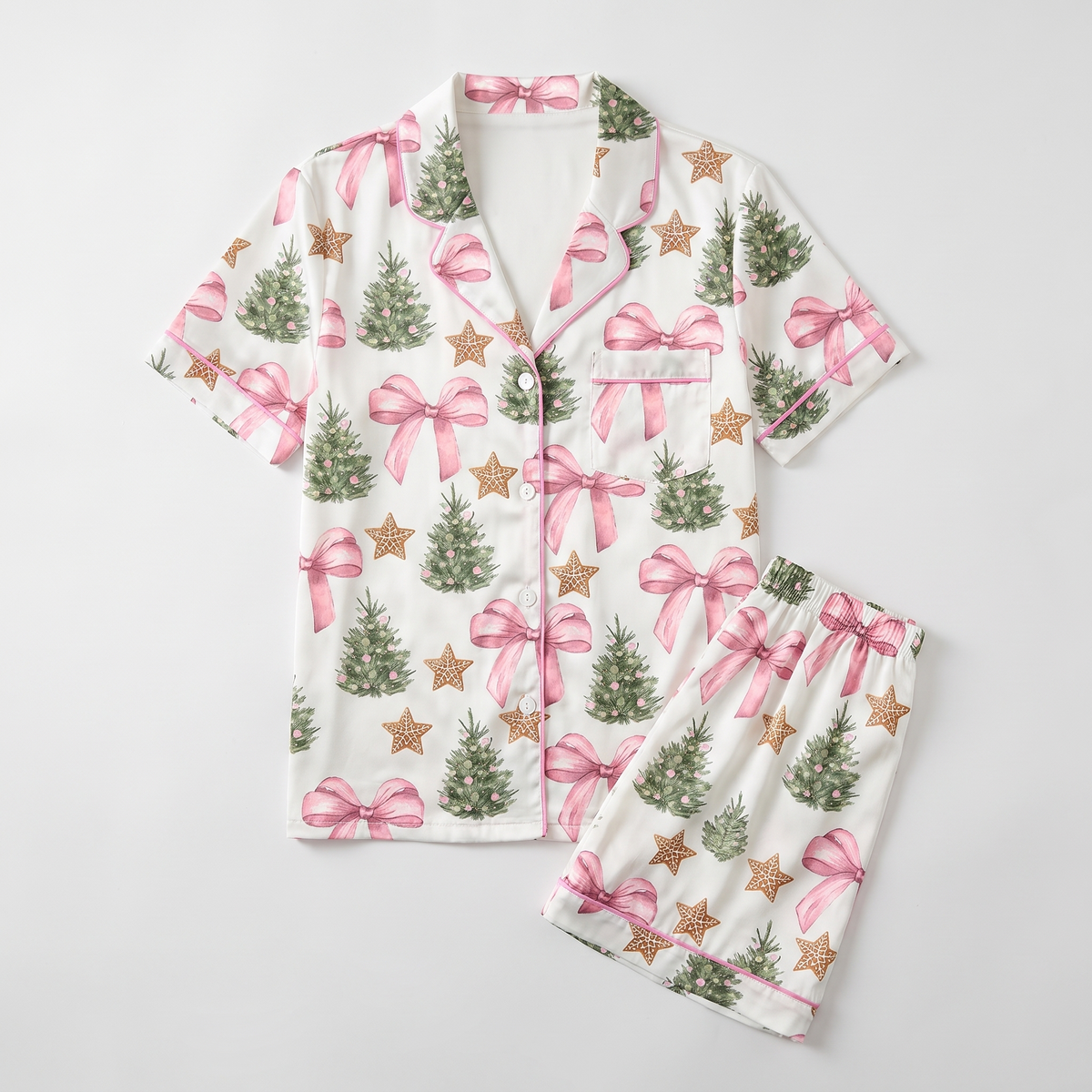Coquette Bow Trees Women's Pajama Set - flat lay