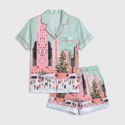Pink Rockefeller Christmas Women's Pajama Set - flat lay