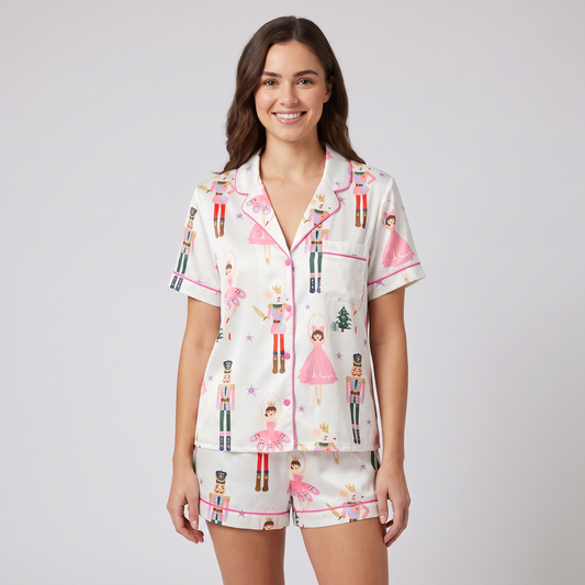 Pink Sugar Plum Fairy Women's Pajama Set - short sleeve and shorts