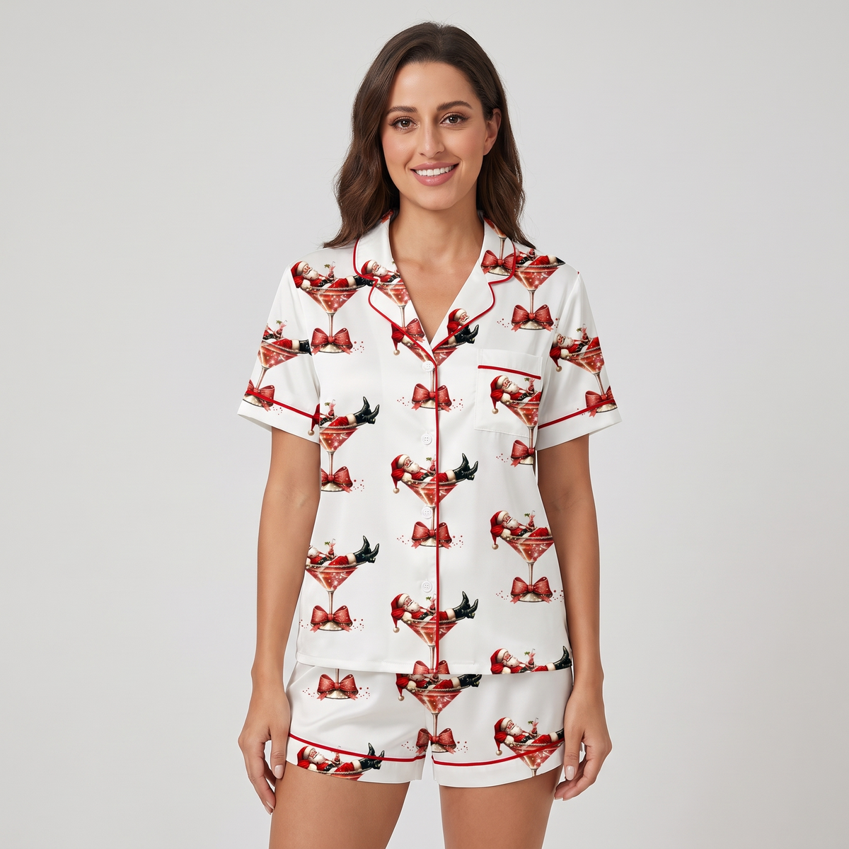 Santa's Hot Mess Women's Pajama Set - short sleeve and shorts