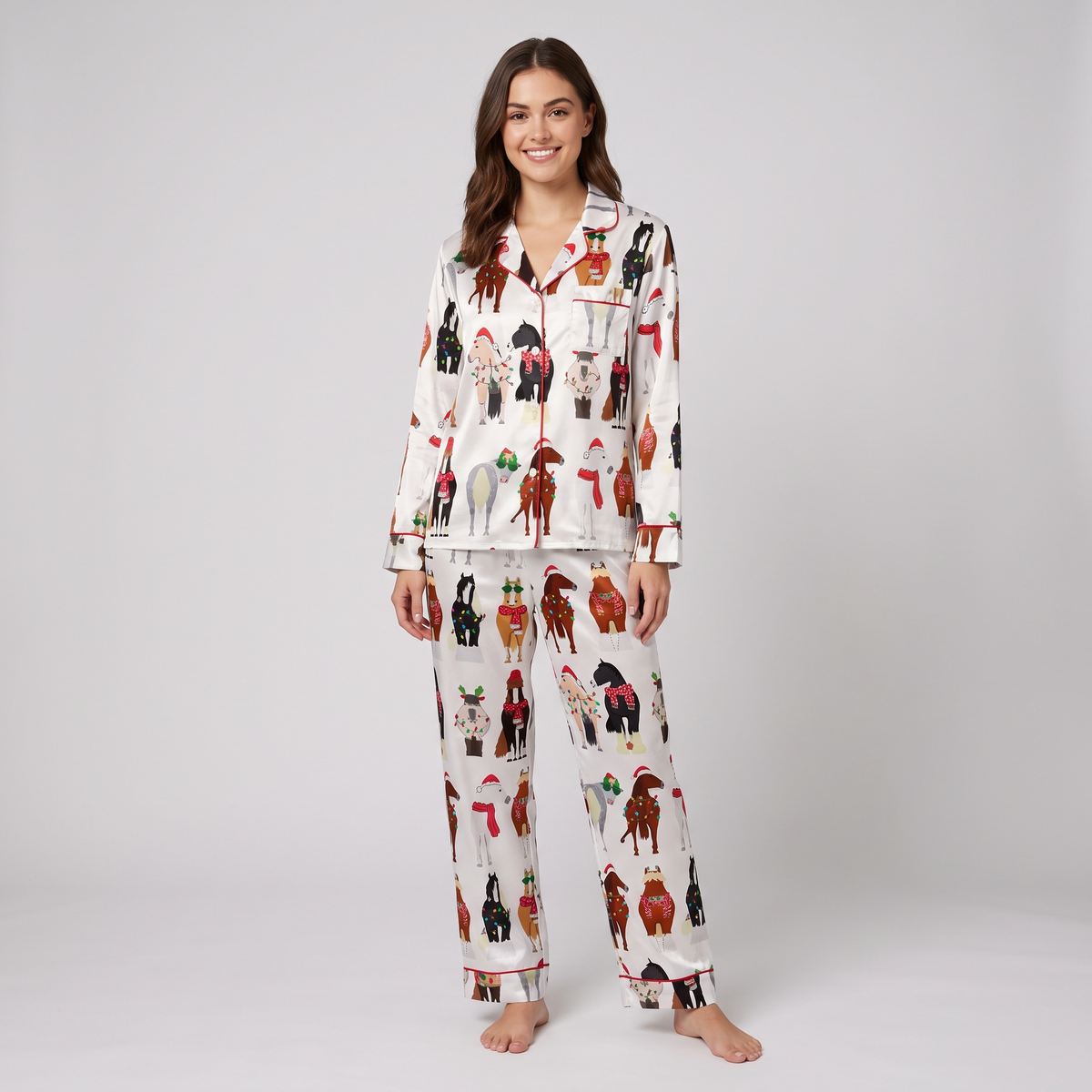 Horsin' Around Christmas Women's Pajama Set - long sleeve and pants