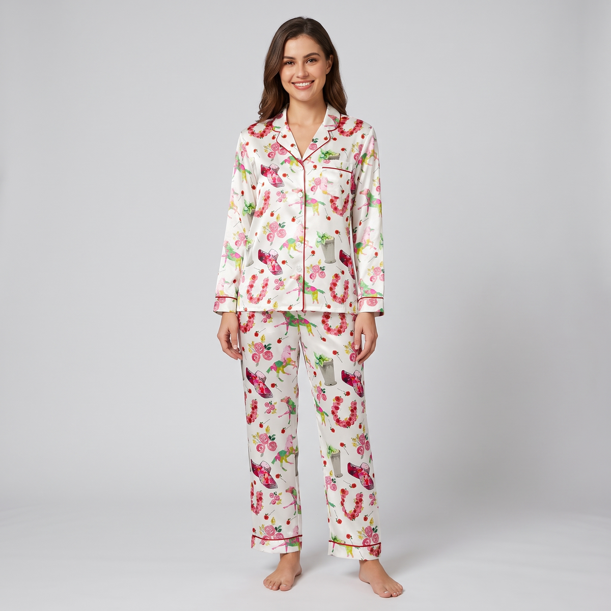 Rose Horseshoe Julep Horse Women's Pajama Set - long sleeve and pants