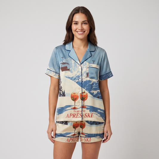 Après Ski Bar Cart Women's Pajama Set - short sleeve and shorts