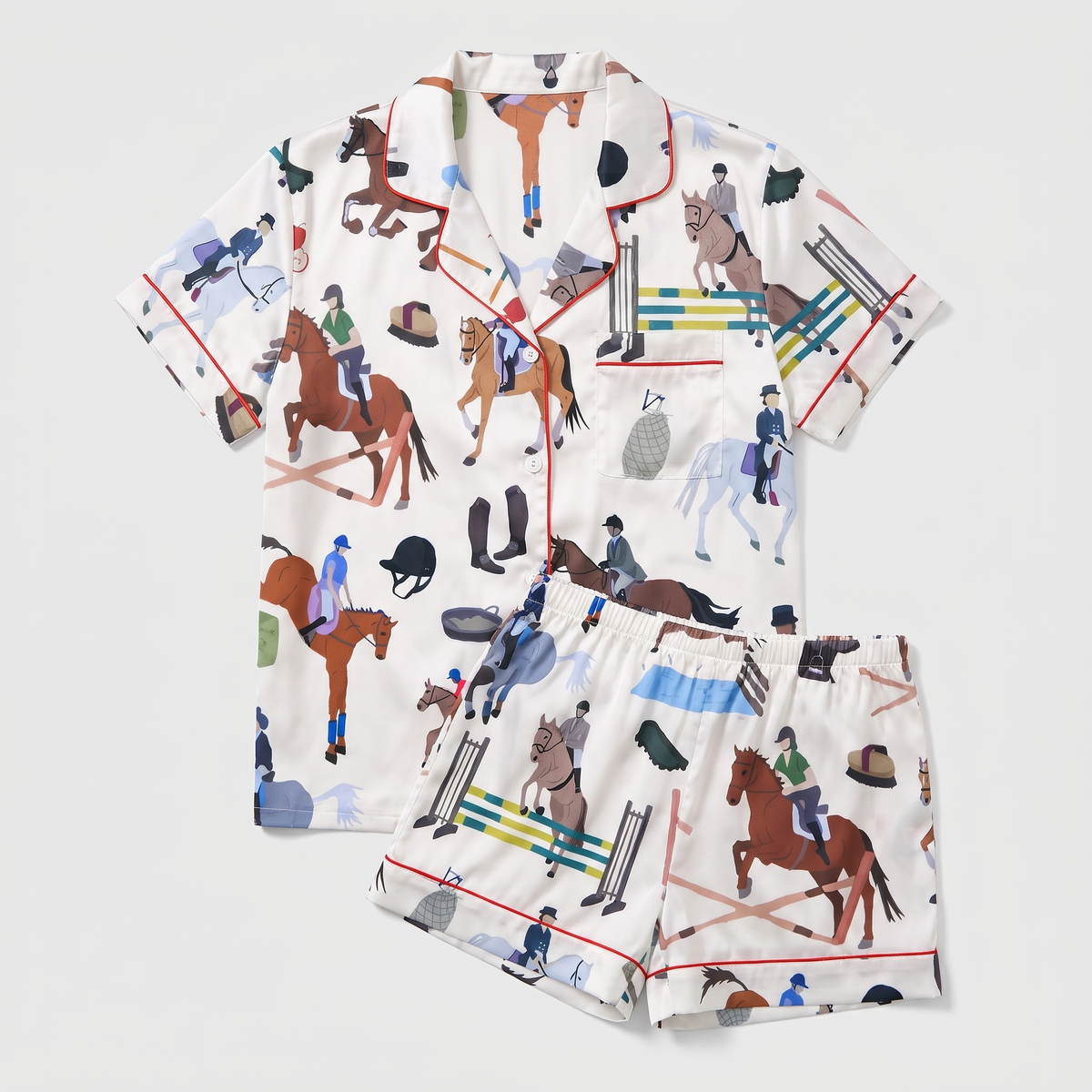 Show Jumping Riders Horse Women's Pajama Set - flat lay