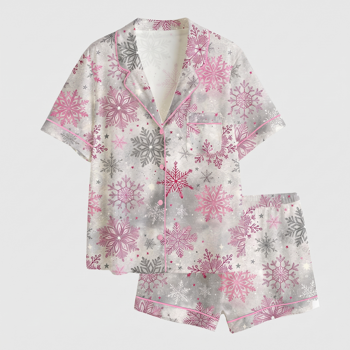 Pink Snowflakes Women's Pajama Set - flat lay