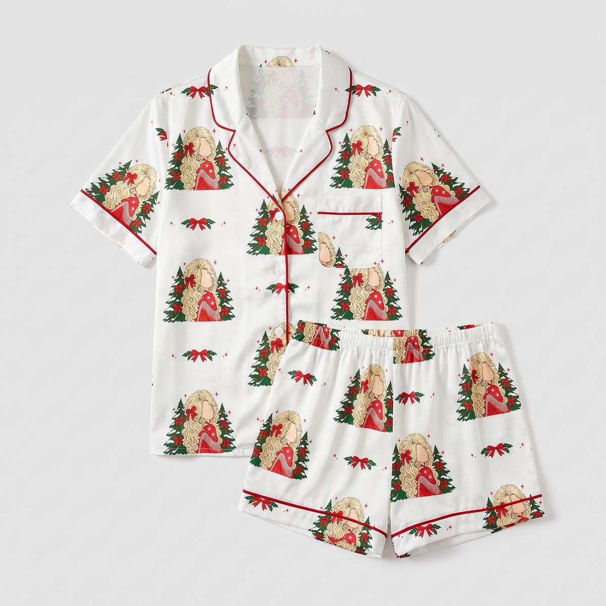 Holly Dolly Country Christmas Women's Pajama Set - flat lay