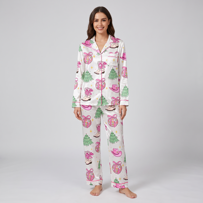 Disco Cowgirl Christmas Women's Pajama Set - long sleeve and pants