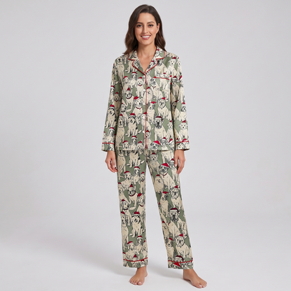 Santa Hat Dogs Women's Pajama Set - long sleeve and pants