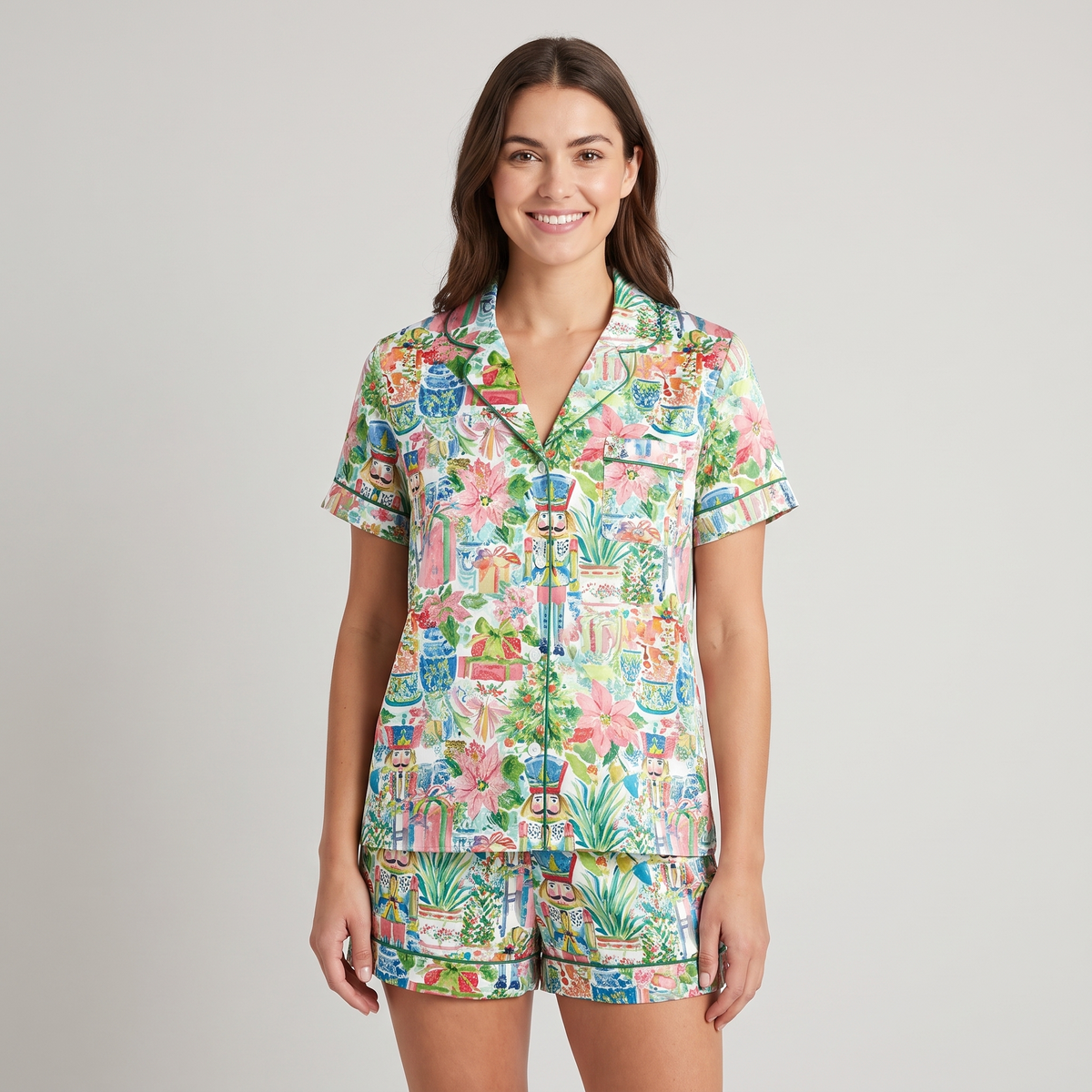 Watercolor Nutcracker Garden Women's Pajama Set - short sleeve and shorts