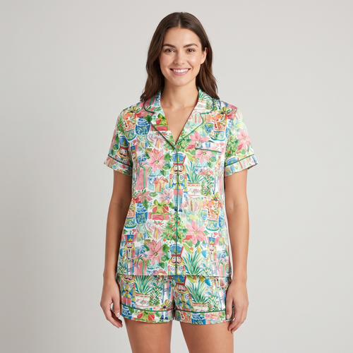 Watercolor Nutcracker Garden Women's Pajama Set - short sleeve and shorts