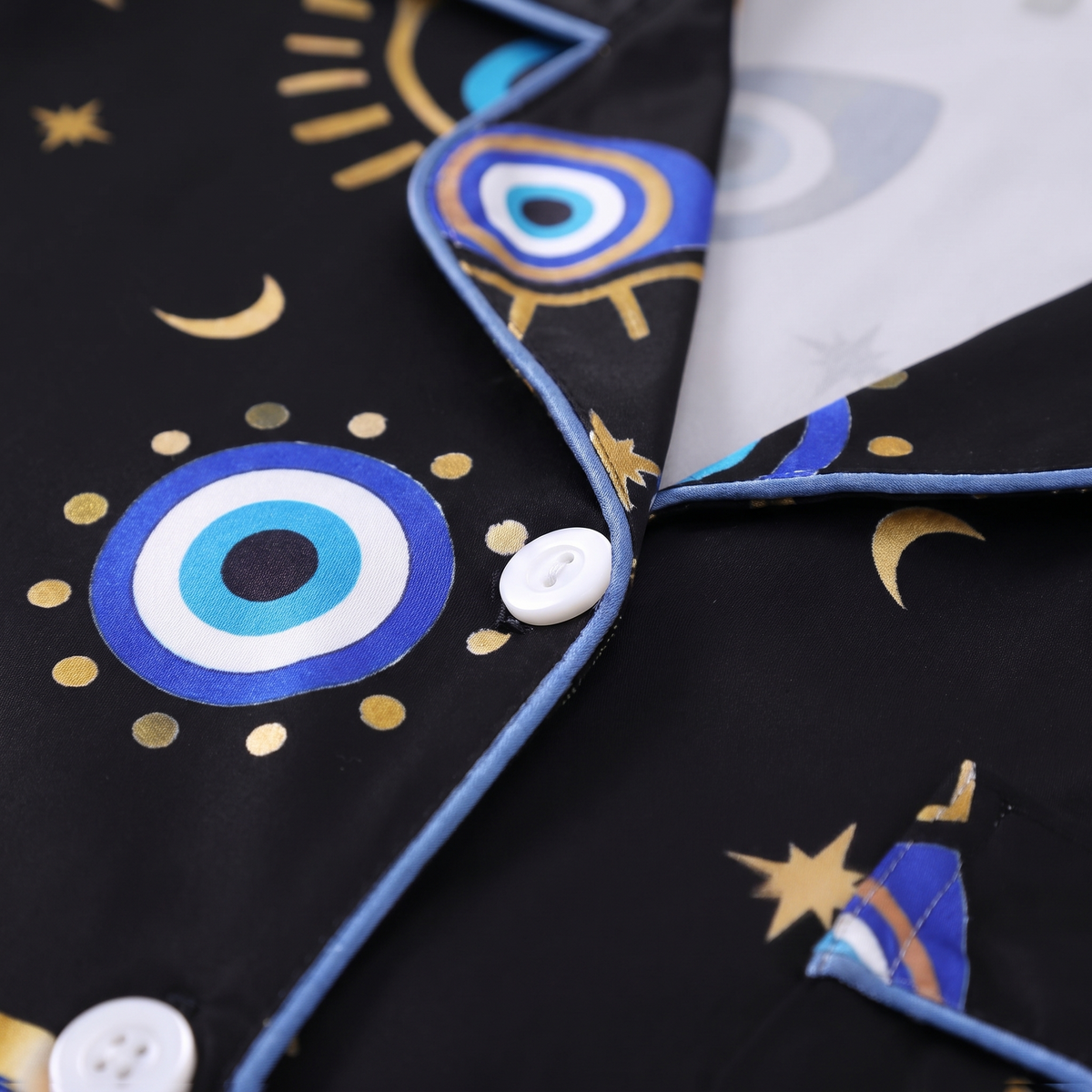 Lucky Evil Eye Women's Pajama Set - Black - print close-up