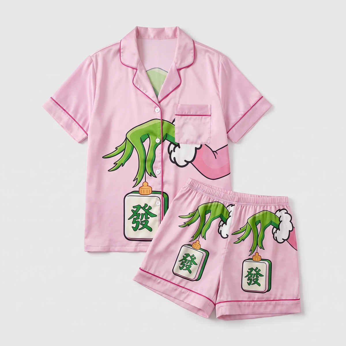 Mean One Mahjong Inspired Women's Pajama Set - flat lay