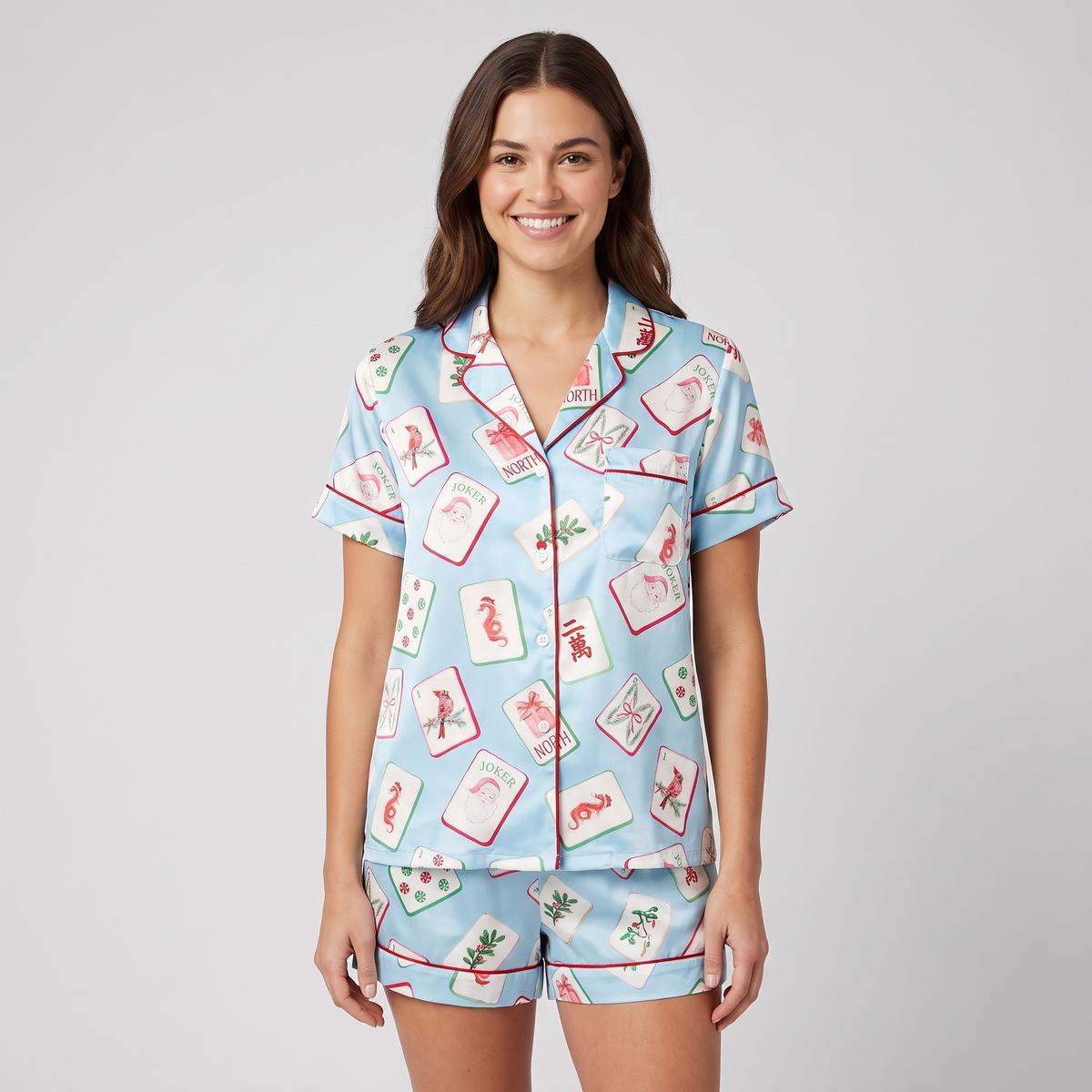 Watercolor Mahjong Women's Pajama Set - Blue
