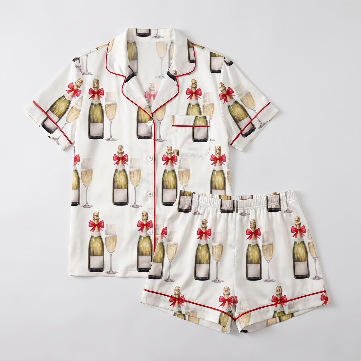 Eat, Drink & Be Merry Champagne Women's Pajama Set - flat lay