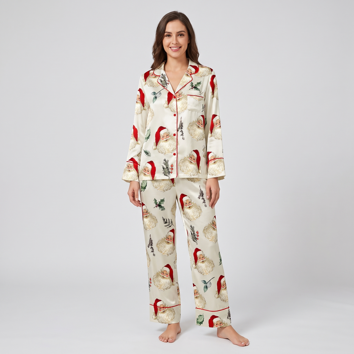 Holly Jolly Santa Women's Pajama Set - long sleeve and pants