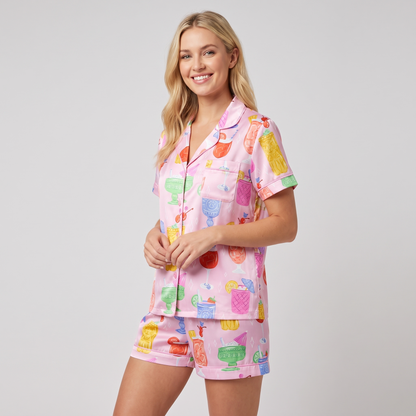 Tiki Cat Cocktails Women's Pajama Set - short sleeve and shorts