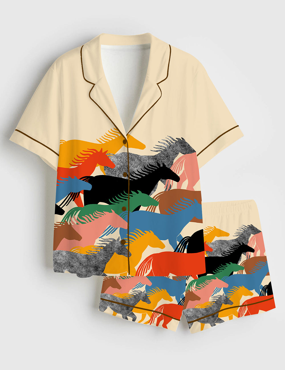 Color Block Stampede Horses Women's Pajama Set - flat lay