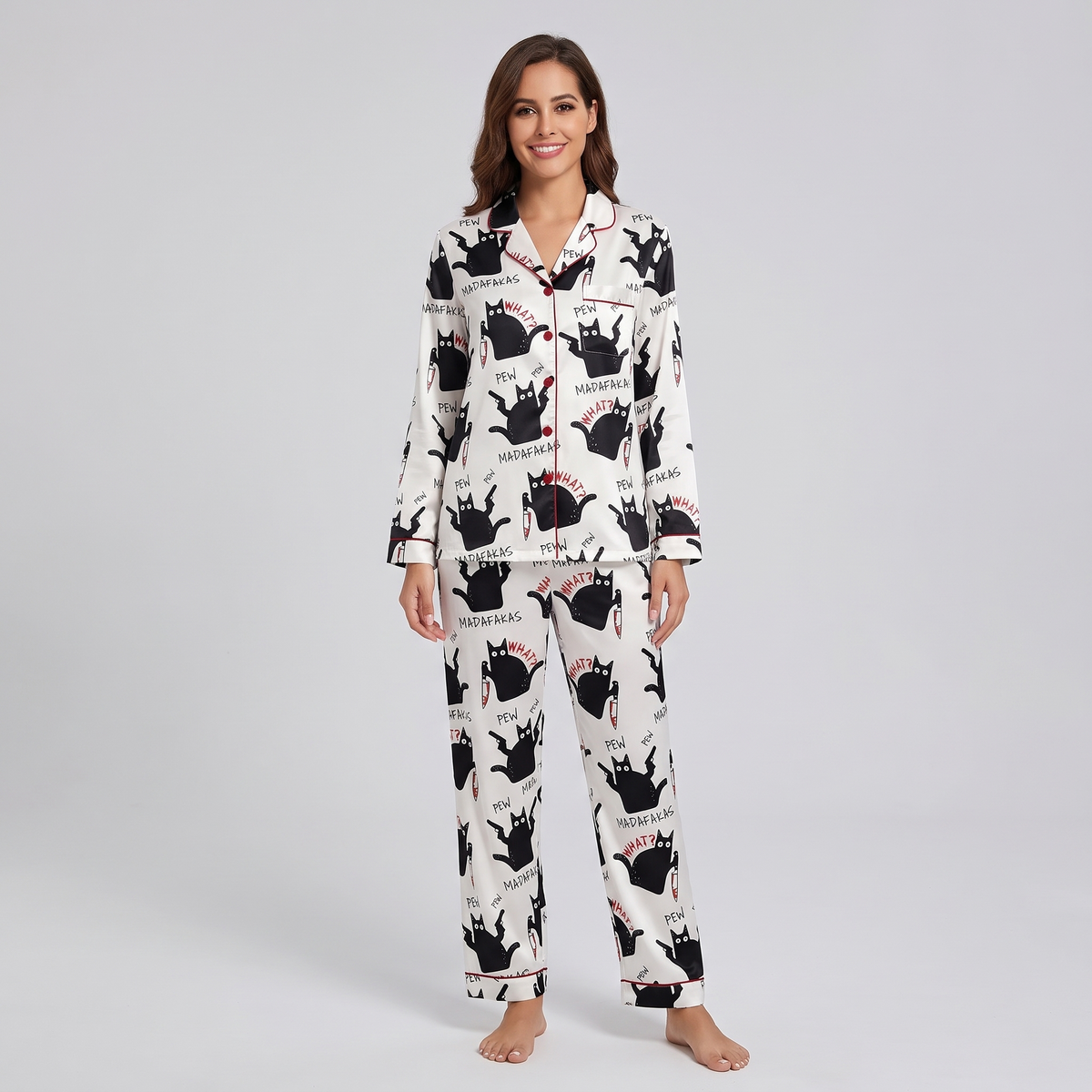 Pew Pew Cats Women's Pajama Set - long sleeve and pants