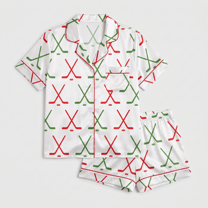 Hockey Sticks Christmas Women's Pajama Set - flat lay