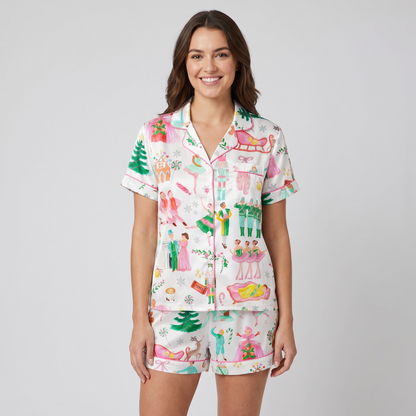 Lovely Nutcracker Ballet Women's Pajama Set - short sleeve and shorts