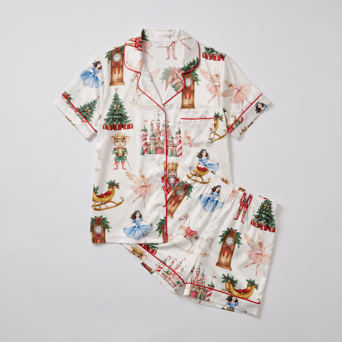 Nutcracker Castle & Sleigh Women's Pajama Set - flat lay
