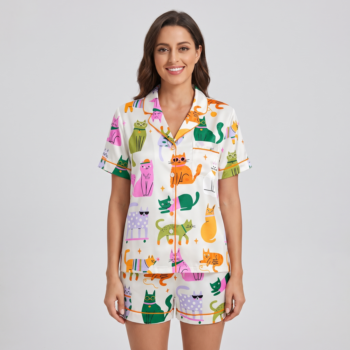 Cats In Sunglasses Women's Pajama Set - short sleeve and shorts