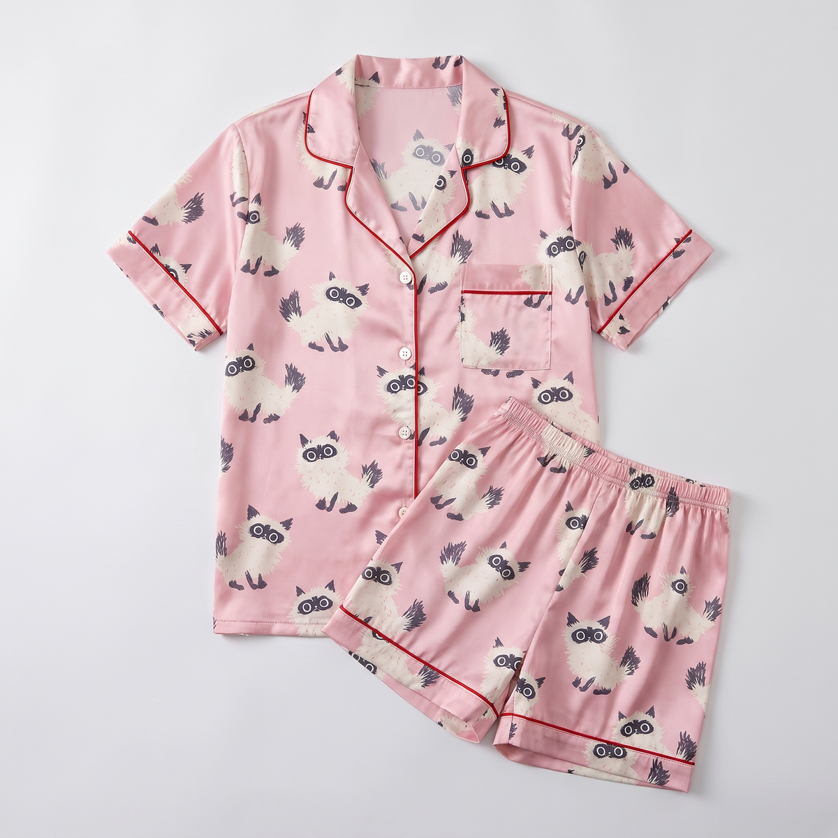 Fluffy Cream Cats Women's Pajama Set - flat lay