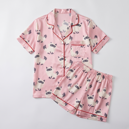Fluffy Cream Cats Women's Pajama Set - flat lay