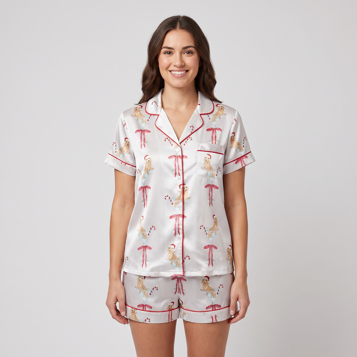 Dachshund Cocktail Hour Women's Pajama Set - short sleeve and shorts
