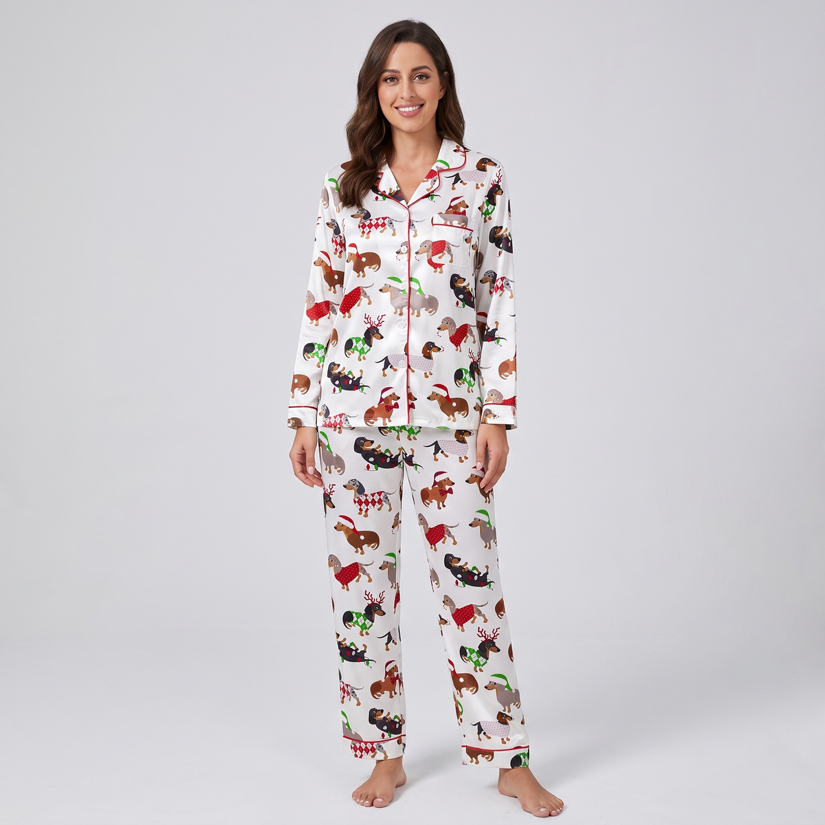 Deck The Halls Dachshunds Women's Pajama Set - long sleeve and pants