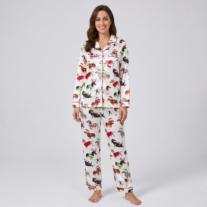 Deck The Halls Dachshunds Women's Pajama Set - long sleeve and pants