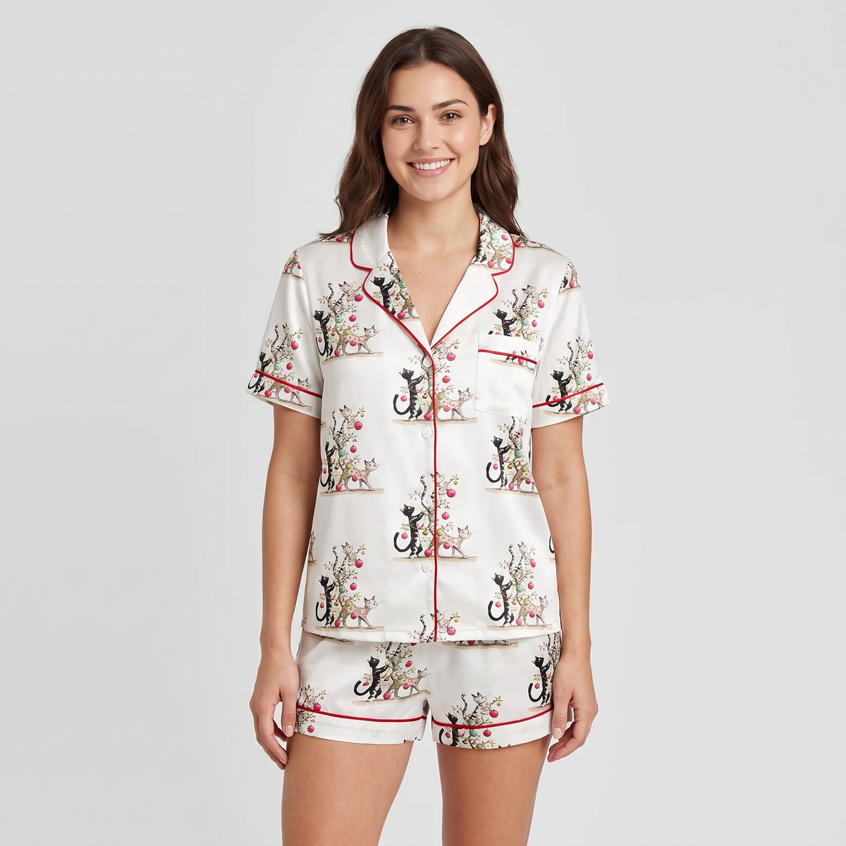 Merry Catmas Women's Pajama Set - short sleeve and shorts