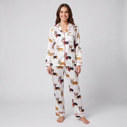 Corgi Christmas Parade Women's Pajama Set - long sleeve and pants