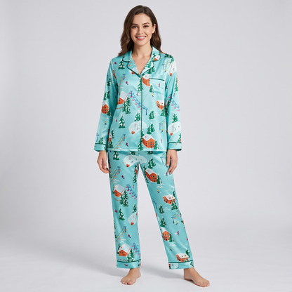 Ski Lodge Village Women's Pajama Set - long sleeve and pants
